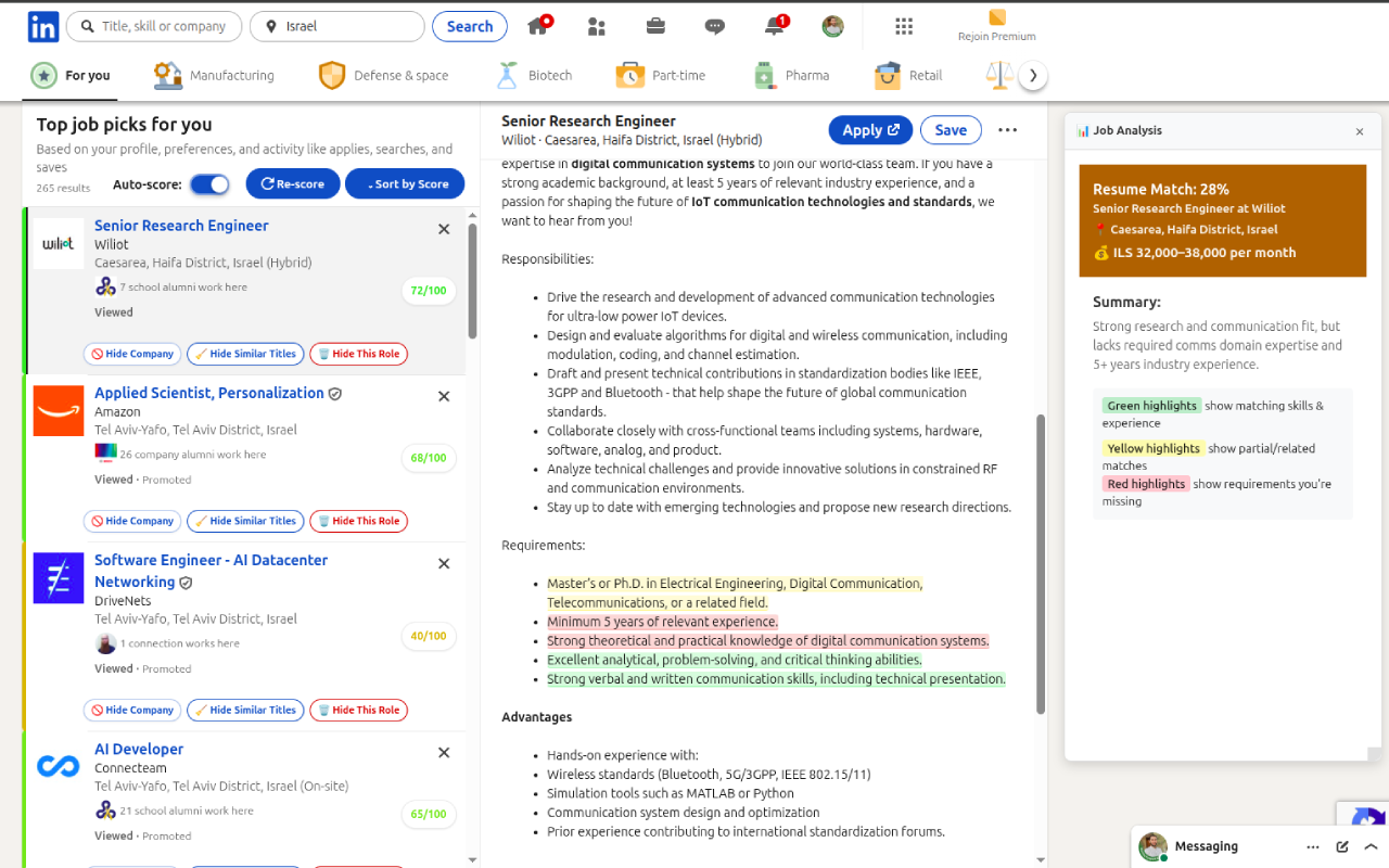 Detailed AI analysis of job match