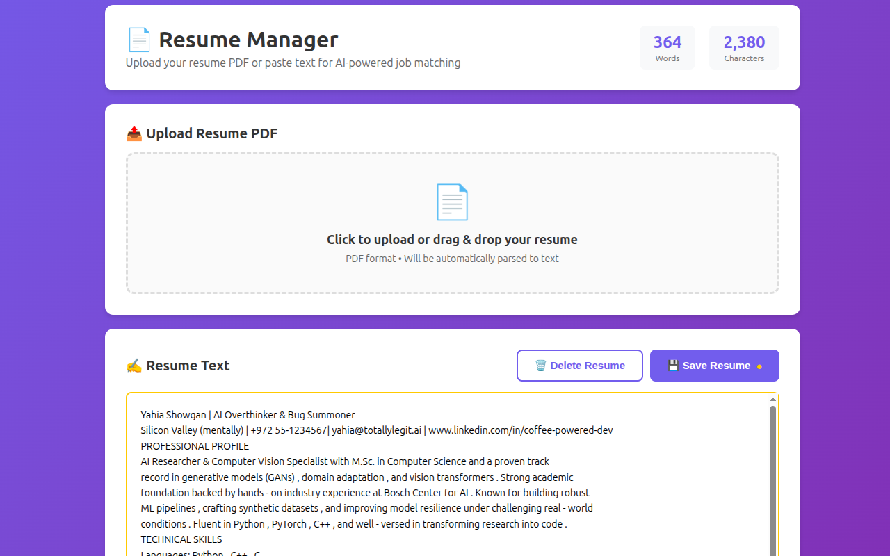 Application tracking dashboard