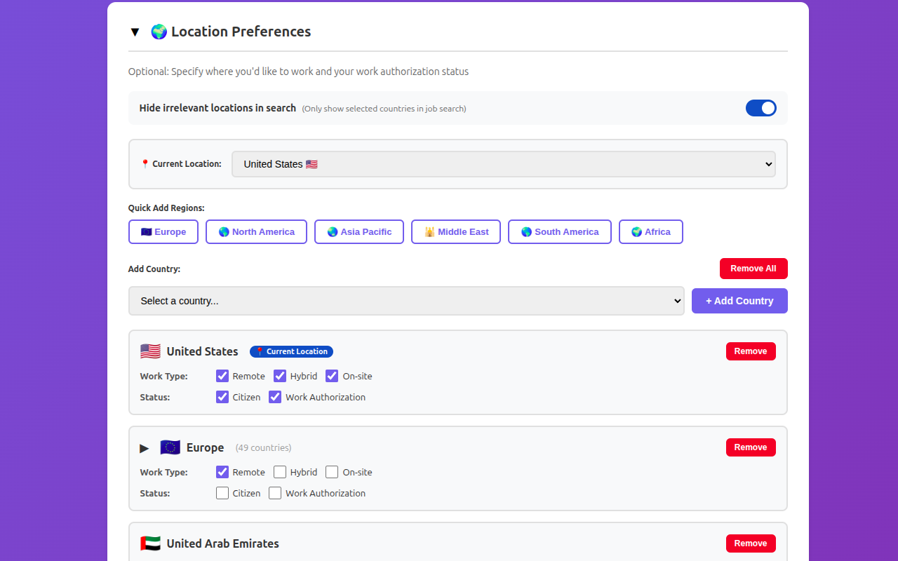 Location preferences